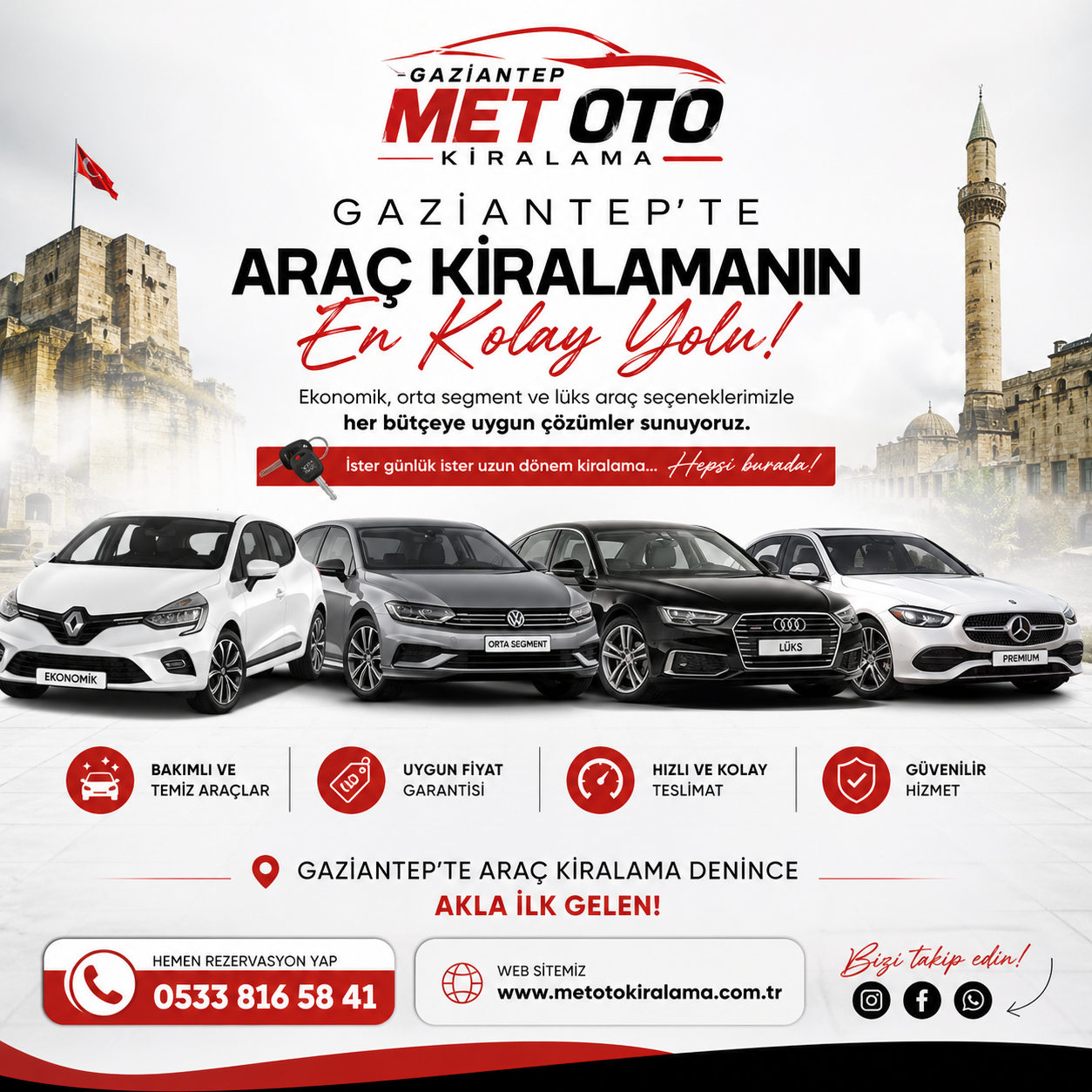 Gaziantep Araç Kiralama Rehberi 2026  En Uygun Fiyatlı Oto Kiralama